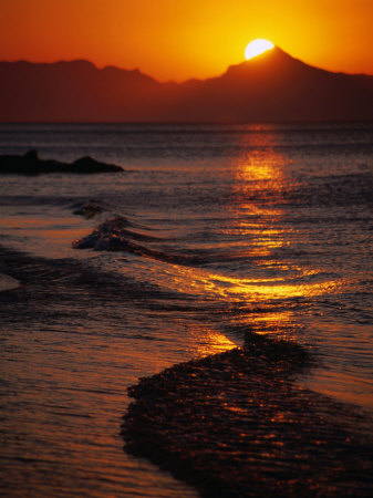 Sunset Over The Waves Of Costa Blanca Near Denia, Valencia, Spain by Dennis Johnson Pricing Limited Edition Print image