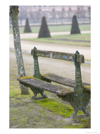 Park Bench In The Gardens, Chateau De Fontainebleau, Fontainebleau, Paris, France by Walter Bibikow Pricing Limited Edition Print image