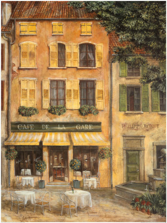Courtyard Cafe I by Fabrice De Villeneuve Pricing Limited Edition Print image