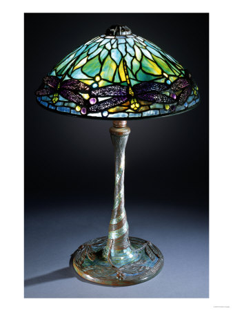 A Fine Jeweled Dragonfly Leaded Glass, Bronze And Mosaic Glass Table Lamp By Tiffany Studios by Maurice Bouval Pricing Limited Edition Print image