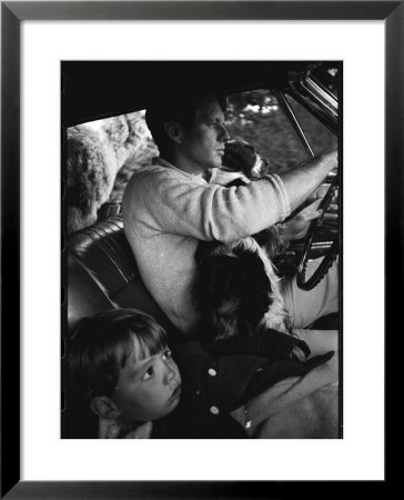 Senator Robert Kennedy Driving His Car With Pet Springer Spaniel Over His Lap And Son Max by Bill Eppridge Pricing Limited Edition Print image