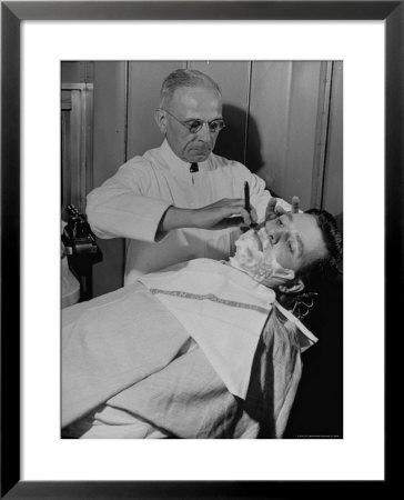 Barber Victor E. Aceto Shaving Passenger Aboard The 20Th Century Limited by Alfred Eisenstaedt Pricing Limited Edition Print image