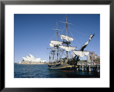 Replica Of H.M.S. Bounty And Sydney Opera House, Sydney, New South Wales (N.S.W.), Australia by Amanda Hall Pricing Limited Edition Print image