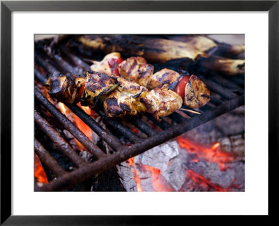 Closeup Of Chicken Kebabs Cooking On A Campfire, Cape Cod, Massachusetts by Tim Laman Pricing Limited Edition Print image