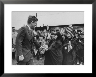Irish Schoolchildren Waving Flag As They Greet President John F. Kennedy by John Dominis Pricing Limited Edition Print image