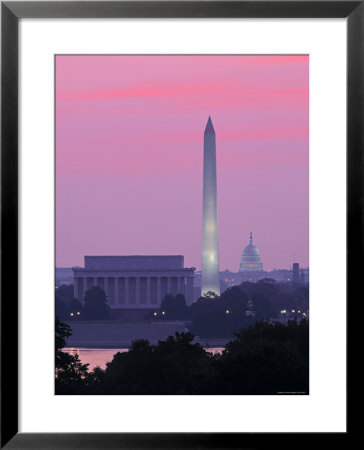 Lincoln And Washington Memorials And Capitol, Washington D.C. Usa by Walter Bibikow Pricing Limited Edition Print image