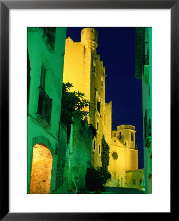 Church And Castle Of Sant Marti Illuminated At Night, Altafulla, Tarragona, Catalonia, Spain by David Tomlinson Pricing Limited Edition Print image