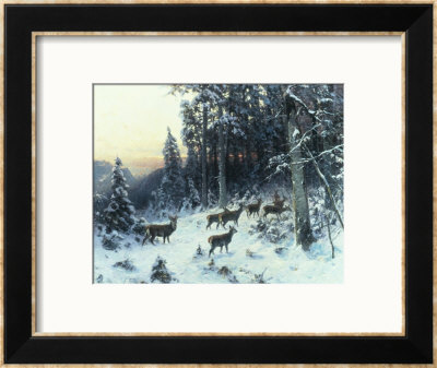 Deer In A Snowy Wooded Landscape by Arthur Julius Thiele Pricing Limited Edition Print image