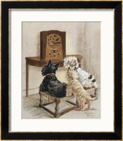 Three Dogs Enjoy A Radio Broadcast by Marjorie Turner Pricing Limited Edition Print image
