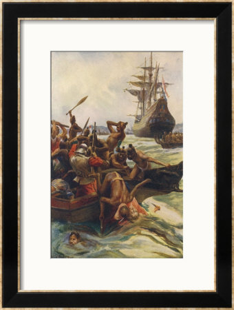 Abel Tasman Is Attacked By Native New Zealanders At Massacre Bay by Alec Ball Pricing Limited Edition Print image