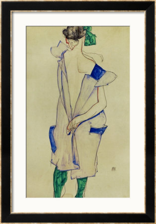 Standing Girl In Blue Dress And Green Stockings, 1913 by Egon Schiele Pricing Limited Edition Print image