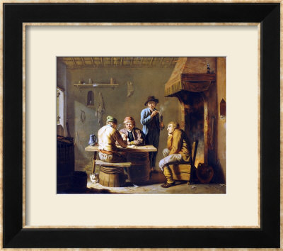 Peasants Playing Cards By A Cottage Fire by Justus Juncker Pricing Limited Edition Print image