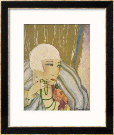 Typical Flapper With Platinum Blonde Bobbed Hair Green Eye-Shadow Rouge And Pencil Thin Eyebrows by Barjanbey Pricing Limited Edition Print image