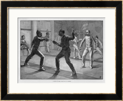 Two Men Practise Under The Careful Eye Of Their Master At A Fencing School by H.P. Jackson Pricing Limited Edition Print image