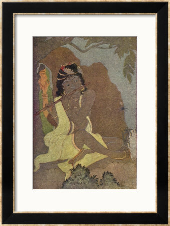 Krishna, The 8Th Avatar Of Vishnu With Radha, One Of The Gopis by Khitindra Nath Mazumdar Pricing Limited Edition Print image