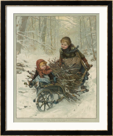 Two Children Bring Home A Barrow-Load Of Firewood For The Christmas Fire by E. Blume Pricing Limited Edition Print image