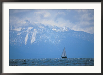 Lake Tahoe, Ca, Scenic Of Mountains And Boat by Peter Adams Pricing Limited Edition Print image