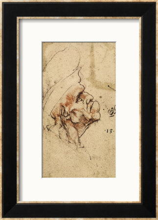 Grotesque Profile Of A Man With Hat, Pen Drawing On Paper Turned Yellow, Royal Library, Windsor by Leonardo Da Vinci Pricing Limited Edition Print image