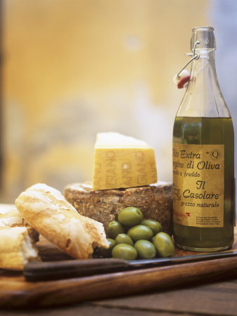 Still Life With Bread, Parmesan, Olives And Olive Oil by David Loftus Pricing Limited Edition Print image