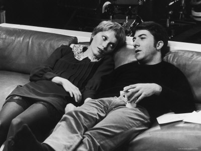 Actors Dustin Hoffman And Mia Farrow Relaxing On Set During Filming Of John And Mary by John Dominis Pricing Limited Edition Print image