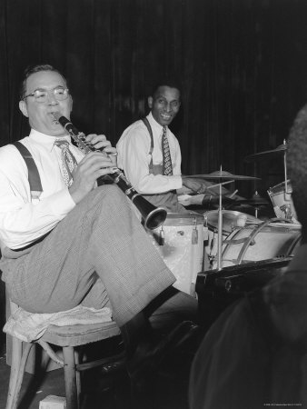 Benny Goodman Playing Clarinet Accompanied By Drummer At Cafe Society Nightclub by Gjon Mili Pricing Limited Edition Print image