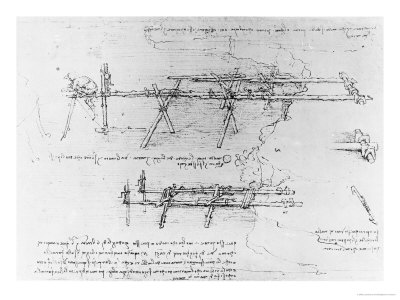 Construction Of A Scaffolding Bridge, From The Codex Atlanticus, 1478-1519 by Leonardo Da Vinci Pricing Limited Edition Print image
