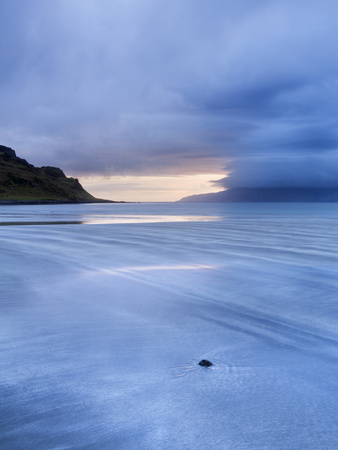 Early Evening View Towards Rum From The Bay Of Laig On A Stormy Evening On The Isle Of Eigg, Hebrid by Lizzie Shepherd Pricing Limited Edition Print image