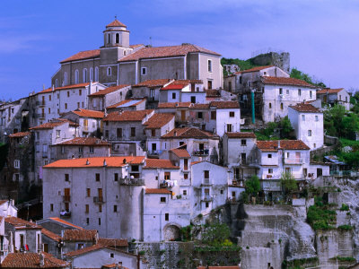 Terracotta Tiled Roofs And White-Washed Walls Of Village On Hill, Lagonegro, Basilicata, Italy by Bill Wassman Pricing Limited Edition Print image