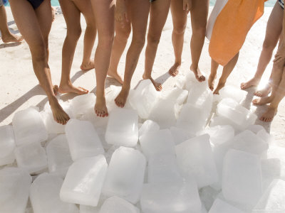 Bondi Icebergs Swimmers With Ice Blocks At Their Feet by Travis Drever Pricing Limited Edition Print image