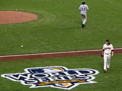 Texas Rangers V San Francisco Giants, Game 1: Tim Lincecum, Vladimir Guerrero by Petersen Christian Pricing Limited Edition Print image