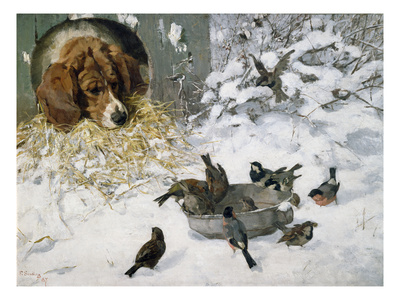 Winterguests, 1887 (Oil On Board) by Elisabeth Sinding Pricing Limited Edition Print image