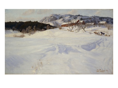 Snow Scene With Sledge, Fleksum, 1892 (Oil On Board) by Fritz Thaulow Pricing Limited Edition Print image
