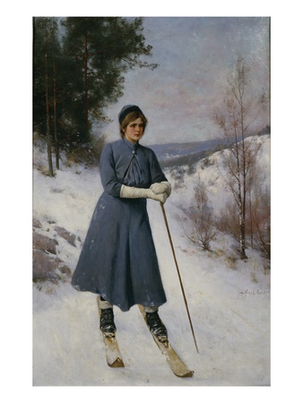 Girl On Skis (Oil On Canvas) by Axel Hjalmar Ender Pricing Limited Edition Print image