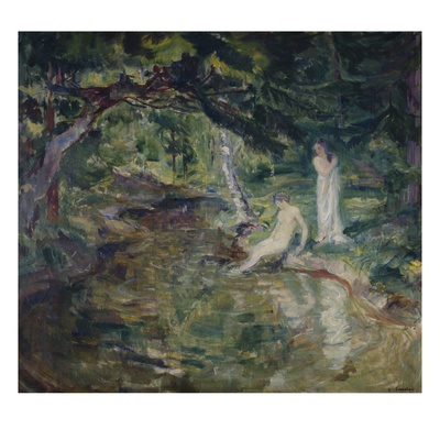 Couple Bathing In The Forest (Oil On Canvas) by Bernhard Dorotheus Folkestad Pricing Limited Edition Print image