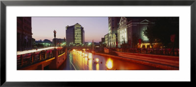 Street Lights Illuminated On The Road, Waterplace Park, Providence, Rhode Island, Usa by Panoramic Images Pricing Limited Edition Print image