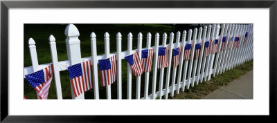 American Flags Hanging On A Picket Fence by Panoramic Images Pricing Limited Edition Print image