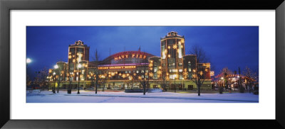 Facade Of A Building Lit Up At Dusk, Navy Pier, Chicago, Illinois, Usa by Panoramic Images Pricing Limited Edition Print image