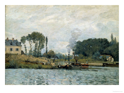 Boats At The Floogate Of Bougival by Alfred Sisley Pricing Limited Edition Print image