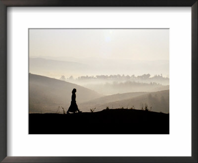 Silhouette Of Woman Walking In Morning Mist, Kengtung, Myanmar (Burma) by Frank Carter Pricing Limited Edition Print image