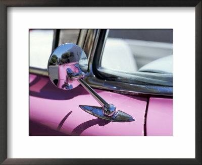 Close-Up Of A Wing Mirror And Reflection On A Pink Cadillac Car by Mark Chivers Pricing Limited Edition Print image