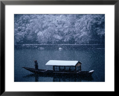 A Traditional Leisure Boat During A Snowfall At Arashiyama West Of Kyoto, Kyoto, Kinki, Japan, by Frank Carter Pricing Limited Edition Print image