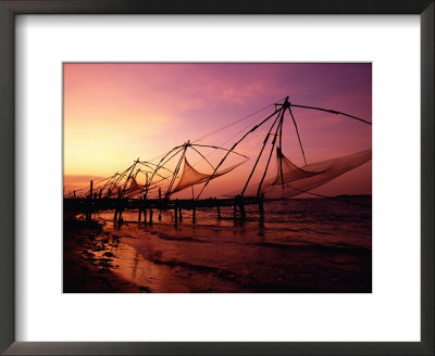 Traditional Fishing Nets At Sunset, Kochi, Kerala, India by Greg Elms Pricing Limited Edition Print image