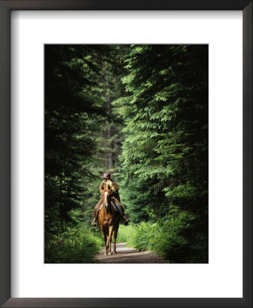 Horseback Riding On An Emerald Lake Lodge Bridle Trail by Michael Melford Pricing Limited Edition Print image