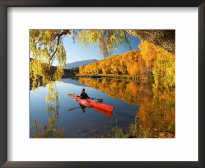 Red Kayak And Autumn Colours, Lake Benmore, South Island, New Zealand by David Wall Pricing Limited Edition Print image