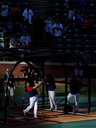 Texas Rangers V. San Francisco Giants, Game 5: Michael Young by Christian Petersen Pricing Limited Edition Print image