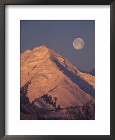 Mt. Mckinley And Full Moon, Denali National Park, Alaska, Usa by Hugh Rose Pricing Limited Edition Print image