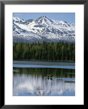 Two Kayakers Paddling On Byers Lake With Alaska Range In Background by Michael Melford Pricing Limited Edition Print image