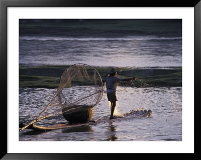 Fisherman Casts A Net On The Li River, China by Keren Su Pricing Limited Edition Print image