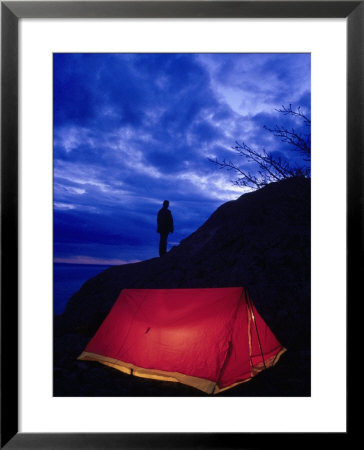 Camper Standing By Red Tent, Alaska by Mike Robinson Pricing Limited Edition Print image