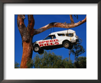 Car Hanging On Tree, Safety Message On Old Coast Road In South-West, Australia by Wayne Walton Pricing Limited Edition Print image